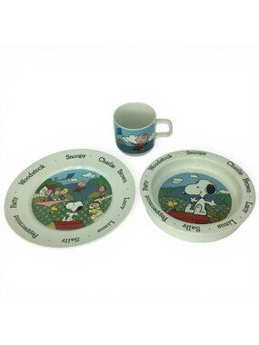 Peanuts Snoopy Ceramic Child Dish Set Plate Bowl Mug Johnson Bros England 1965